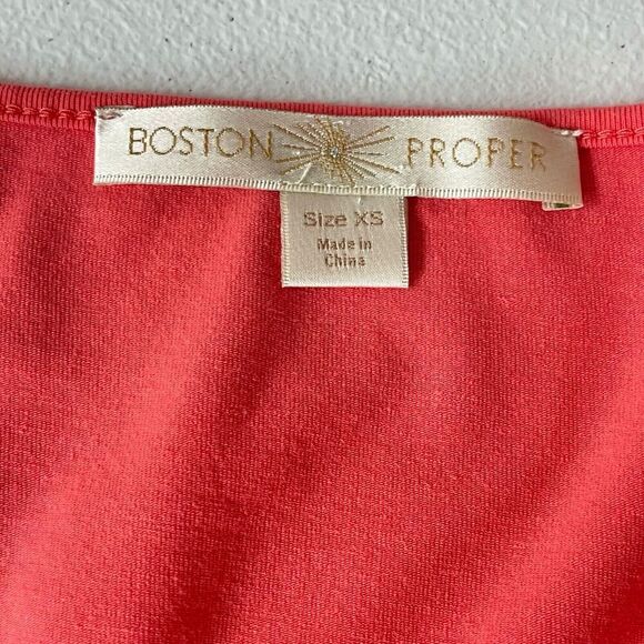 Boston Proper Top XS Coral 3/4 sleeve ruched Front Tie Style Contemporary Chic - Picture 5 of 10
